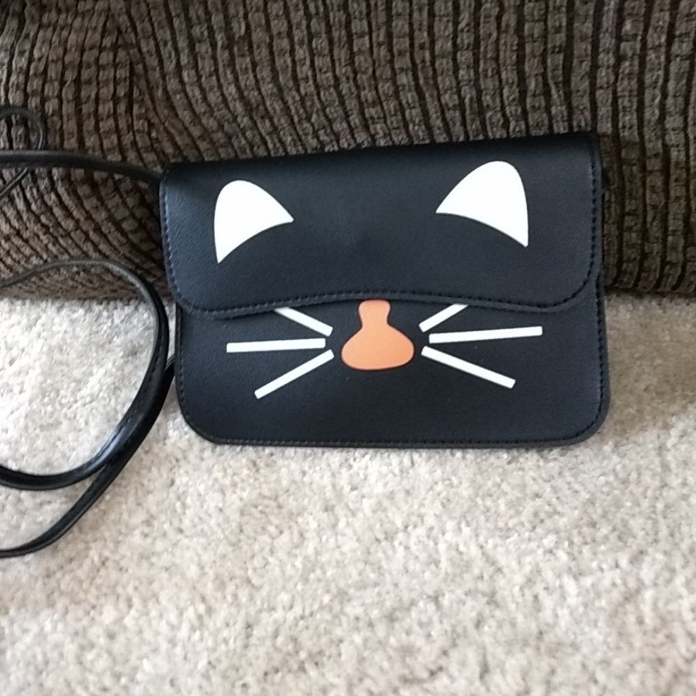Black cat face crossbody bag